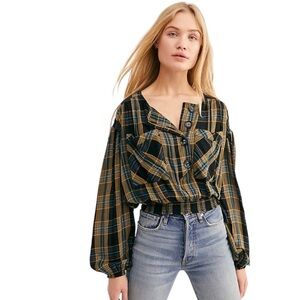 Free People It’s The Good Life Cropped Plaid Top